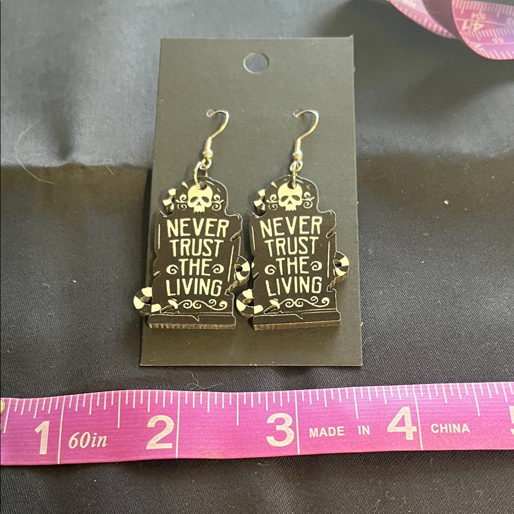 Beetlejuice Inspired “Never Trust the Living” Earrings 💀🖤 | Gothic Dangle